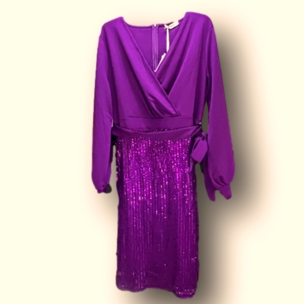 Grace Karin Chiffon & Sequin Pencil Dress Purple XL